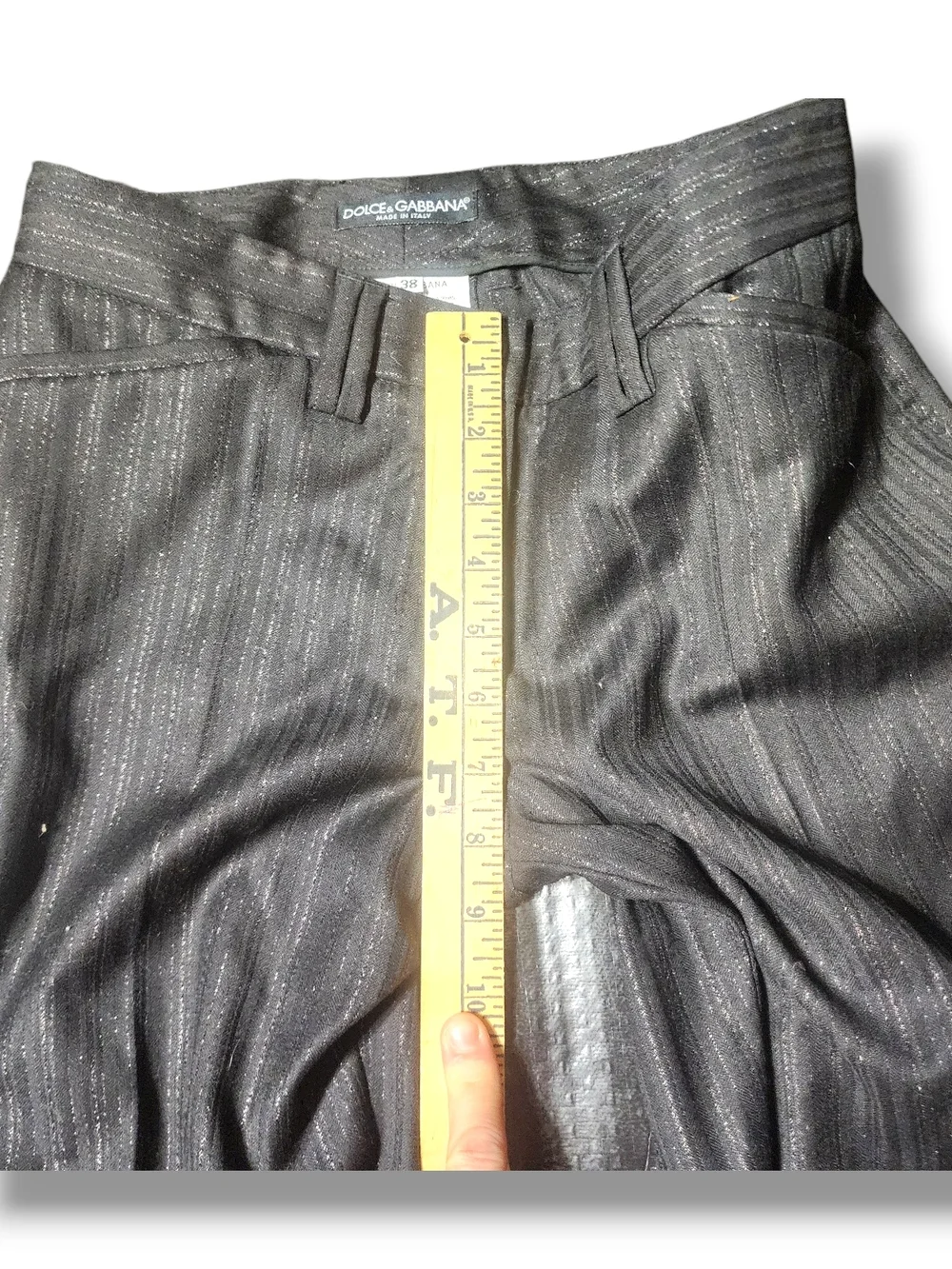 Dolce & Gabbana Dress Pants Metallic Silver Pinstripe Wide Leg Pants Y2K Vintage - Picture 10 of 15